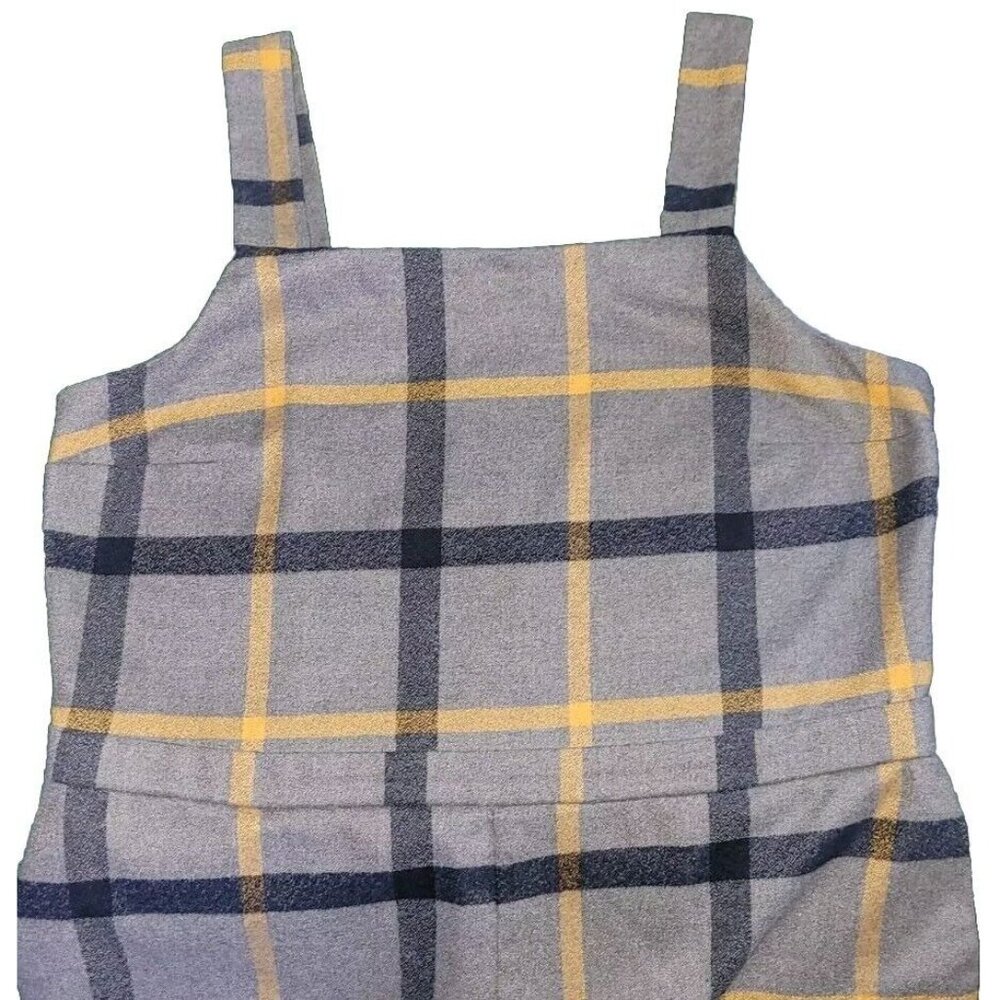 ModCloth Wide Leg Jumpsuit Cropped Gray Black Yellow Plaid Plenty Of Panache - Picture 3 of 10